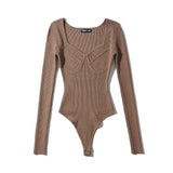 Women Sweater Knitwear Texture Jumpsuit Autumn and Winter Square Collar Knitted Top Bottoming Shirt
