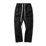 Men Sweatpants Mechanical Style Solid Color Multi-Pocket Baggy Straight Trousers