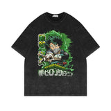 Washed and old short-sleeved T-shirt Hero Academy animation short-sleeved cotton