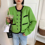 Women Knitwear Autumn and Winter Double Breasted round Neck Sweater Loose Knitted Cardigan