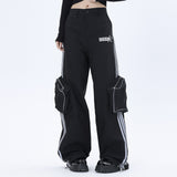 Men Sweatpants Pocket Side Patchwork Stripes Cargo Pants Men Sports Loose Casual Straight Trousers