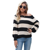 Women Knitted Sweater Autumn and Winter Long Sleeve Striped Sweater
