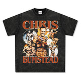 Mens Vintage Boxer T-Shirt Chris Bumstead Printed Short Sleeve T-Shirt Vintage Washed Loose