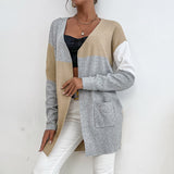 Women Knitted Sweater Autumn and Winter Knitting Long Sleeve Color Matching Sweater Cardigan