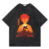 Washed retro T-shirt cartoon printed casual cotton short sleeves