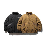 Unisex Winter Cotton Coat Zipper Pocket Decoration Stand-up Collar Cotton-Padded Clothes Vintage Loose Cotton Coat