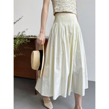 Women Skirt Pleated A- line Skirt Mid-Length Umbrella Skirt