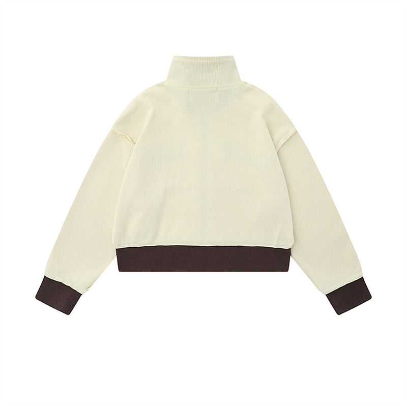 Women Jacket Letter Affixed Cloth Embroidered Turtleneck Multi-Color Coat