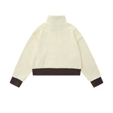 Women Jacket Letter Affixed Cloth Embroidered Turtleneck Multi-Color Coat