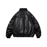 Unisex Winter Cotton Coat Lapel Leather Cotton Jacket Retro Loose PU Leather Coat