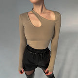 Women Jumpsuit Hollow-out Jumpsuit Sexy Slim Long Sleeve Top