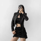 Women Leather Jacket Retro Short Slim-Fitting Biker Jacket Autumn Leather Coat Suede Jacket