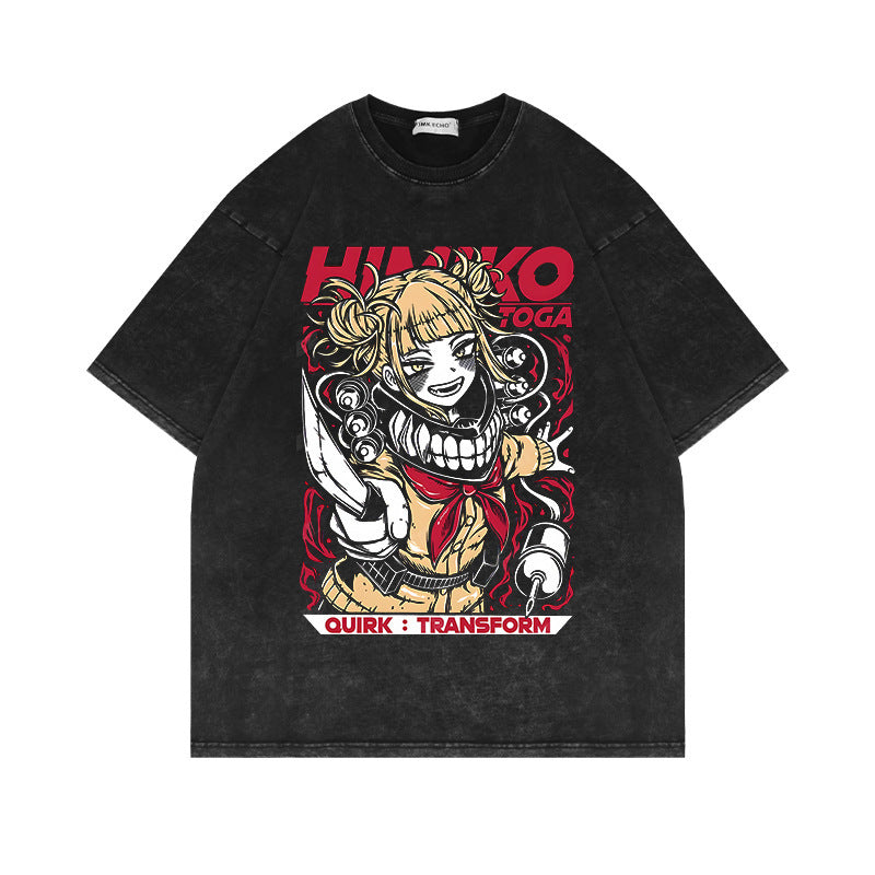 Washed and old short-sleeved T-shirt Hero Academy animation short-sleeved cotton