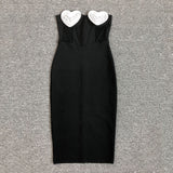 Women Evening Dress Black Strapless Mesh Sexy Sheath Dress