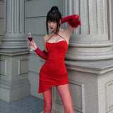 Women Dresses Vintage Sexy Hip Skirt Sling Dress