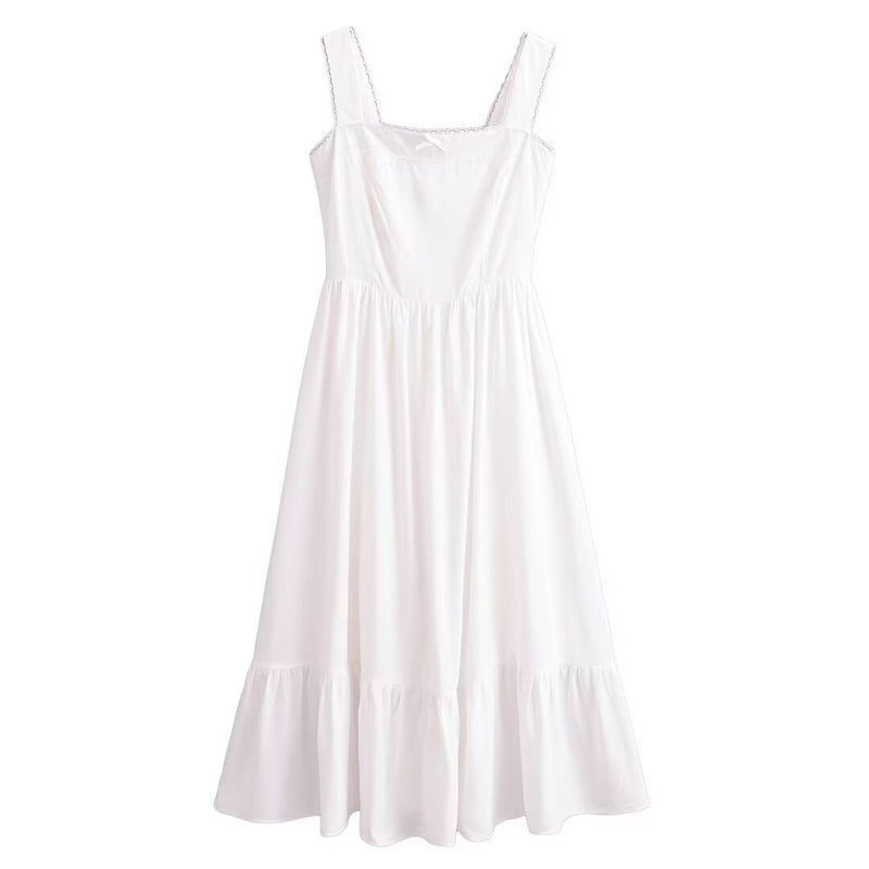 Women Dresses Summer Square Collar Bow Lace Dress (Xds0414)