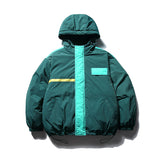 Unisex Winter Cotton Coat Winter Color Contrast Patchwork Hooded Cotton Coat