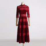 Women Dresses Spring Vintage Embroidered Turtleneck Long Dress (Qymy0409)