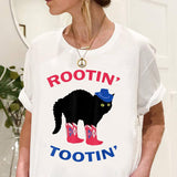 Western Vintage Cowboy Cat T Shirt Women Cotton Short Sleeve