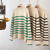 Women Knitted Pullover Striped Sweater Turtleneck Sweater