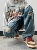 Men Jeans Ripped Jeans Men Autumn Straight-Leg Trousers