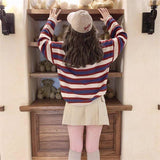 Women Knitted Pullover Autumn Vintage Stripe Loose Sweater