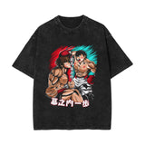 Washed Retro Cotton T-Shirt Baki Hanma Washed Old Short Sleeves