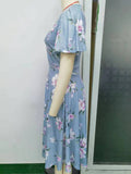 Women Evening Gown Sexy Casual V-neck Swing Printed Dress