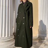 Women Trench Coat Long Autumn and Winter Long Sleeve Turn-down Collar Coat