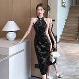Women Maxi Dress Autumn Winter Retro Sexy Formal Dress Velvet Cheongsam Dress
