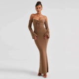 Women Dresses Spring Sexy Backless Lace up Slim Fit Hollow out Long Sleeve Dress