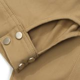 Women Jacket Casual Retro Autumn Solid Color Pocket Decorative Jacket