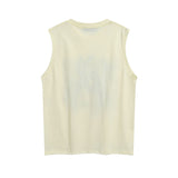 Men Vest Vintage Spider Print Suede Sleeveless T-shirt