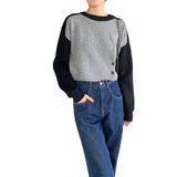 Women Winter Knitted Sweater Autumn Winter Sweater Sweater Button Color Contrast Patchwork Cropped Top 8t7311