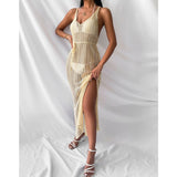 Women Knit Beach Cover Beach Casual Solid Color Knitted Spaghetti Straps Knitted Dress