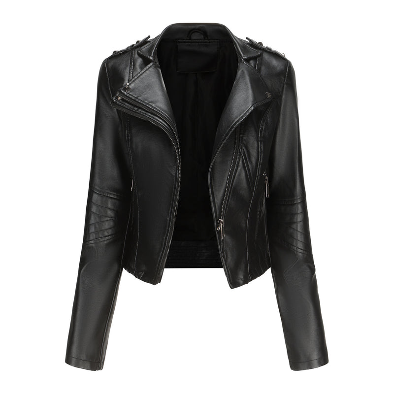 Red Leather Jacket Spring and Autumn Leather Women's Rivet Coat Zipper Leather Jacket