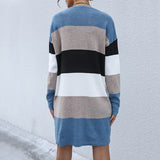 Women Knitted Sweater Autumn Casual Multicolor Long Sleeve Sweater Dress