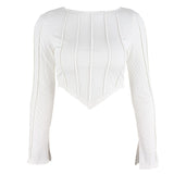 Women T-shirt Autumn Pleated Texture Pullover Long Sleeve round Neck