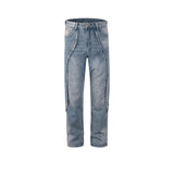 MIJKO Men's Vintage Pants Splicing trousers Men's and women's washing water slim-fit straight jeans