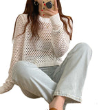 Women Knitwear Summer Retro Sun Protection Hollow-out Sweater Loose Top