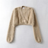 Women Sweater Knitwear Loose Sexy Long Sleeve Knitwear Casual Autumn Sweater Short Furry Coat