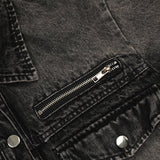 Women Jacket Ripped Short Denim Jacket Autumn Zipper Decorations Jacket