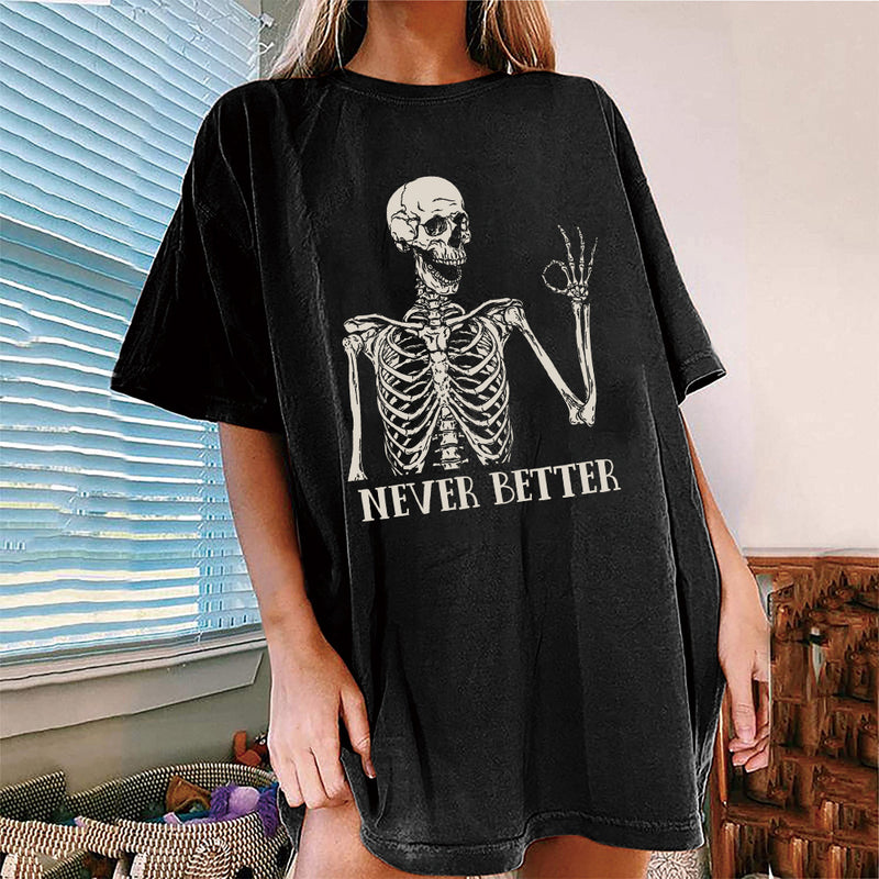 Halloween Drop Shoulder T-shirt Casual Vintage Never Better