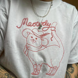 Meowdy Cat Graphic Top Cotton Short Sleeve T-shirt Summer