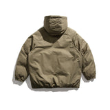 Unisex Winter Cotton Coat Pocket Decorative Hooded Cotton-Padded Coat Vintage Loose and Warm Cotton-Padded Coat