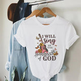 Guitar Print Gospel Music T-Shirts Women Vintage