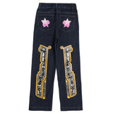 Women Pants Letter Printed Jeans Straight-Leg Trousers Hip Hop Casual Baggy Pants