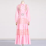 Women Dresses Spring Lapel Embroidery Lace Hollow Dress (Qymy0409)