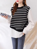 Women Knitted Pullover Autumn Striped Long-Sleeved Sweater