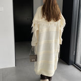Women Cardigan Sweater Lapel Tassel Thick Coat Autumn and Winter Loose-Fitting Long Sleeve Sweater W2360